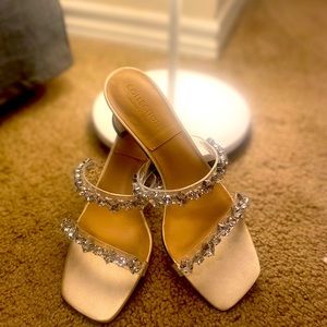 Glittered Gem-Encrusted Sculptural Heel Mules. New